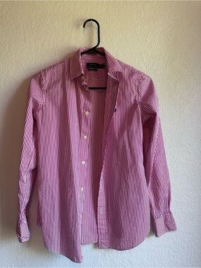 Polo Ralph Lauren Pink and White Striped Button-Down Shirt